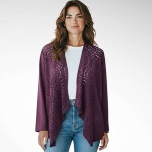NWT Chico’s Drape Front Perforated Open Cardigan Jacket Long Sleeves